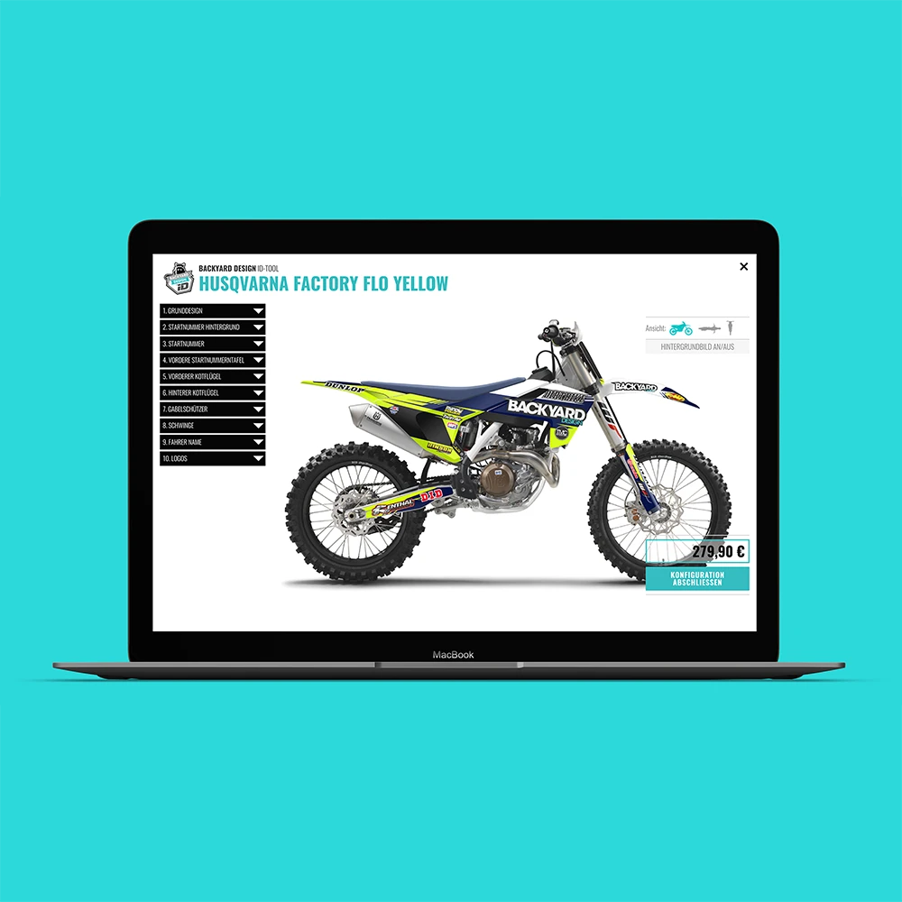 Backyard Design / Branche: eCommerce, Motocross / Webdesign (CMS), 3D-Produktkonfigurator